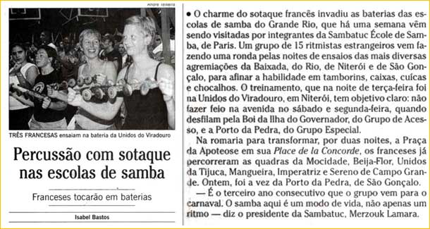 sambatuc, article O Globo 2002